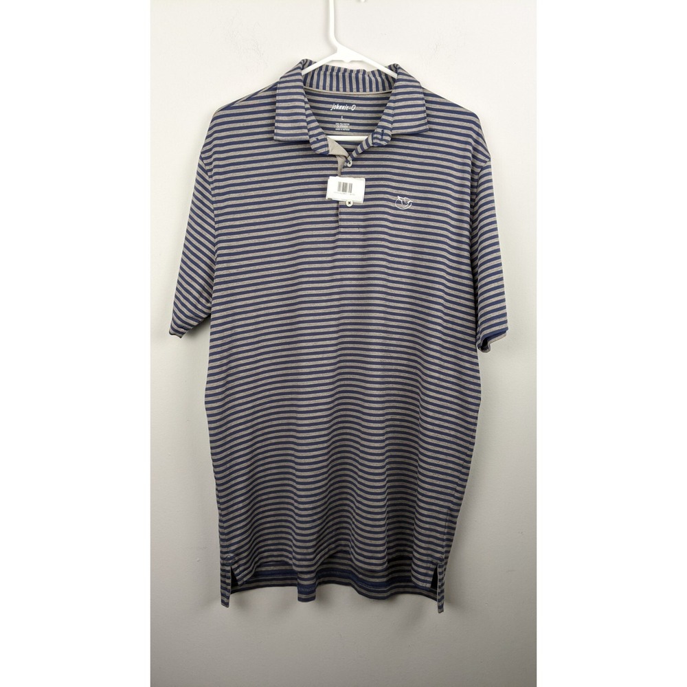 Johnnie-O Men's Polo Shirt L Twilight Blue Gray Stripe Golf Stretch Casual Tee